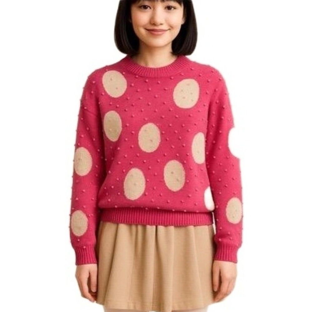 Joyce Pink Sweater Womans Large Vintage Y2K Polka Dot Beaded Texture Kawaii